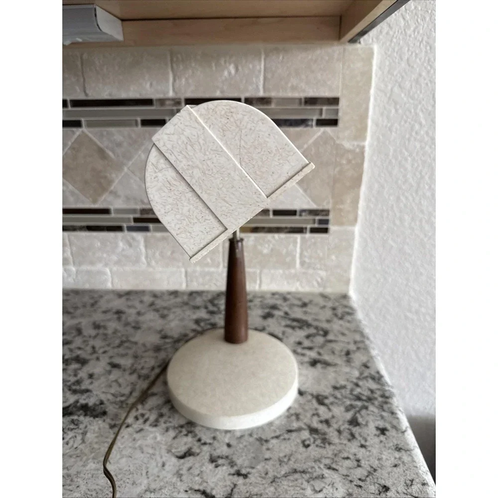 Vintage MCM Banker's Desk Lamp Mid Century Wood Speckle Melamine Plastic Works
